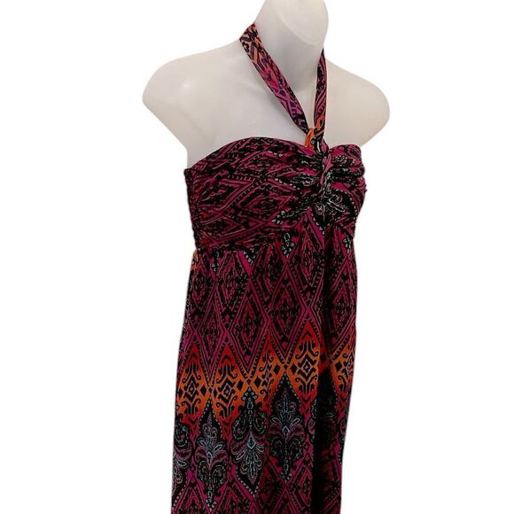 Xhiliration Maxi Tie Halter Dress Boho Print Dress Long Medium M NWOT - Picture 4 of 9